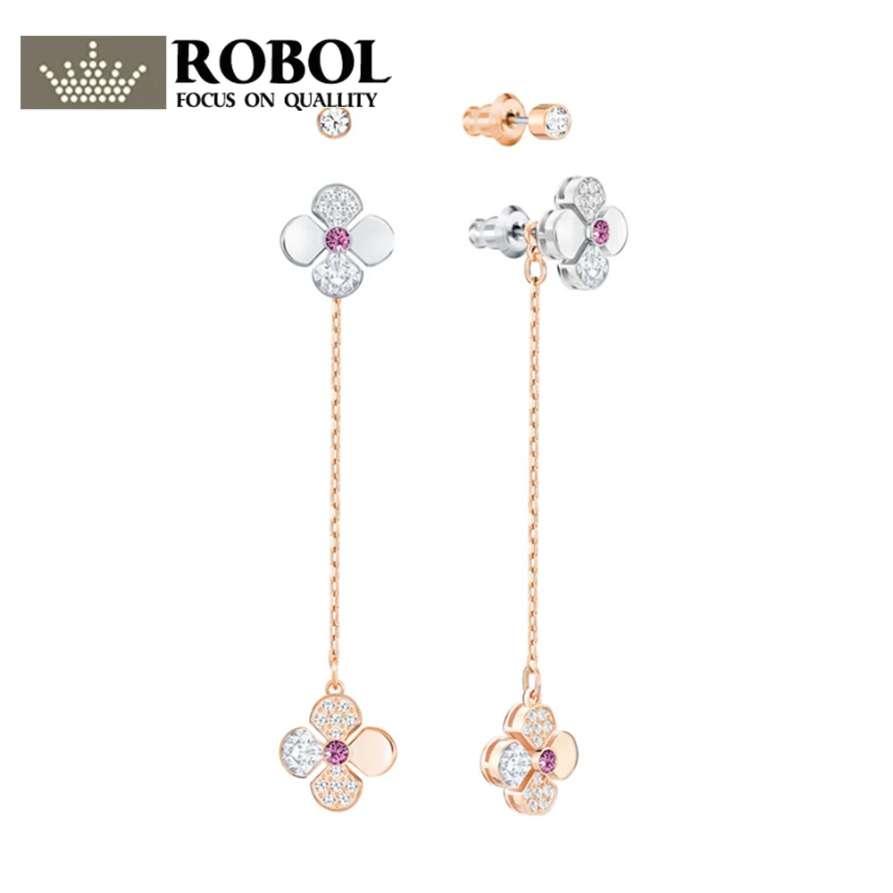 

ROBOL Fashion Charm 100% Sterling Silver Original 1:1 High Quality Original Swa Version S Pierced Earrings Women Jewelry