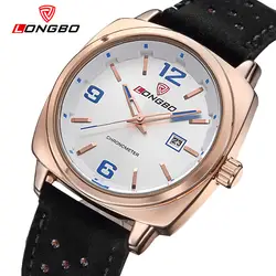 LONGBO Роскошные мужские часы из натуральной кожи спортивные кварцевые часы для мужчин мужской досуг часы военные часы Relogio Masculino 80204