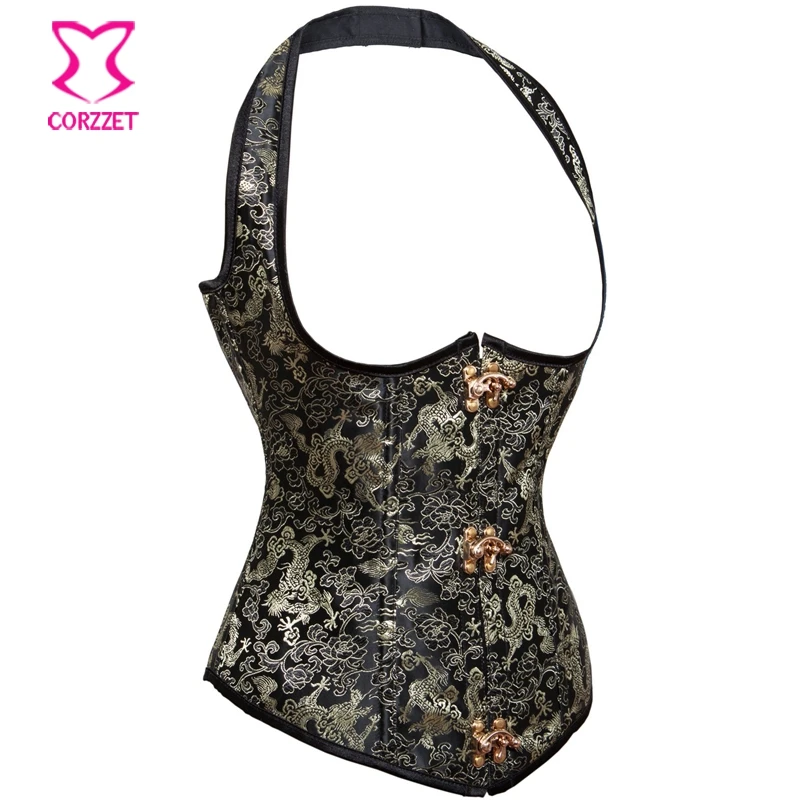 Burlesque Восточный Дракон жаккардовый стальной корсет для талии с косточками под