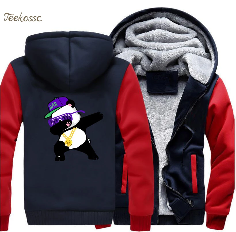 

Dabbing Panda Hoodie Men Hip Hop Dance Hooded Sweatshirt Coat 2018 Winter New Brand Warm Fleece Thick Zipper Funny Jacket 5XL