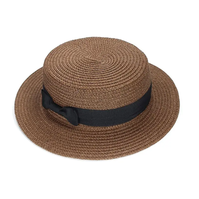 Женская летняя соломенная шляпа от солнца в лондонском стиле, винтажная Ретро шляпа с плоским верхом, милая однотонная Кепка с широкими полями и защитой от ультрафиолета - Цвет: 10
