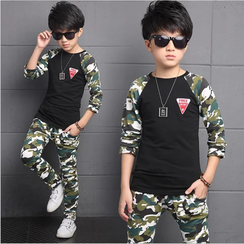 

Autumn baby boy camouflage sport suit splice fashion cotton children 2pcs set long sleeve t-shirt+long pants casual clothing