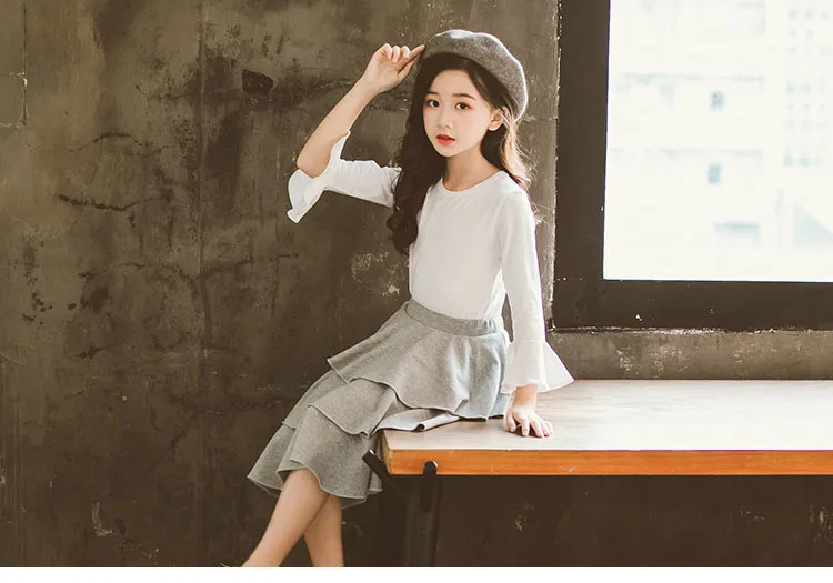 Cotton School Big Girl Clothing Sets 2019 Autumn Long Sleeve Suit Little Girl Skirts Set Outfit Children T Shirts And Long Skirt  4 5 6 7 8 9 10 11 12 13 14 15 years little big  girls outfit set cute clothes for girls (4).jpg