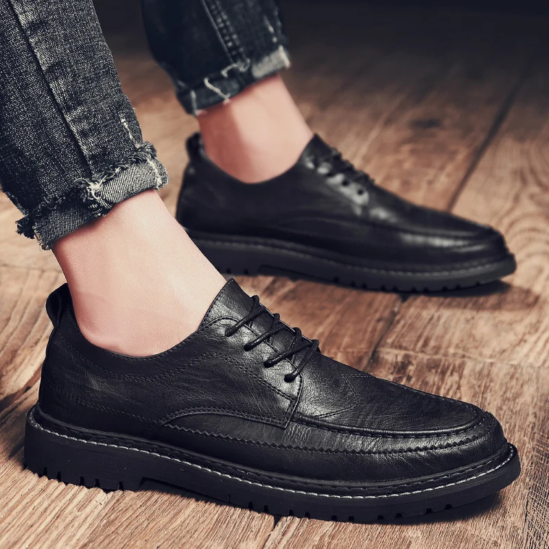 

fashion men casual shoes Black Men's genuine leather casual Sneakers fashion flats shoes lace up male tenis shoes krasovki j3