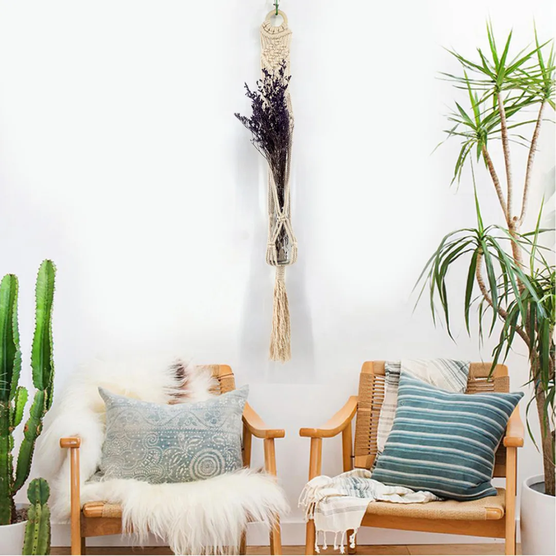 Flower Pot Macrame Cotton Rope Hanging Planter Basket Hemp Rope Braided Large Pot Holder Home Garden Decoration Accs