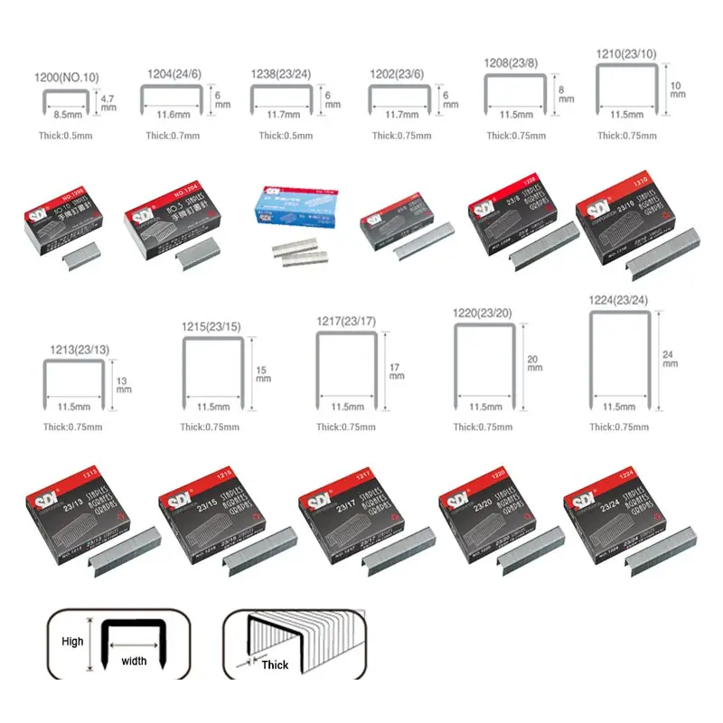 Тайвань SDI 23/8 Heavy Duty степлер скобы в большой степлер серебристого металла 1000 шт./кор. 1208