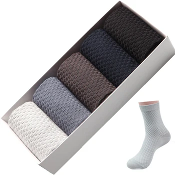 

5pairs/lot Men Bamboo Fiber Socks Brand New Casual Business Anti-Bacterial Deodorant Breatheable Man Plaid Long Sock
