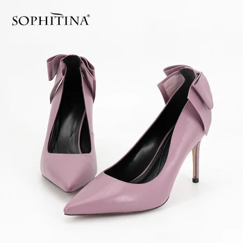 

SOPHITINA Brand Pointed Toe Pumps Women's 9cm High Thin Heels Elegant Purple Shoes New Sheepskin Butterfly-knot Lady Pumps MC44