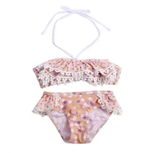 Модный двухкомпонентный бюстгальтер на бретельках, нижнее белье, купальник бикини для девушек, повседневный цветочный принт, летний купальник для девочек, купальный костюм