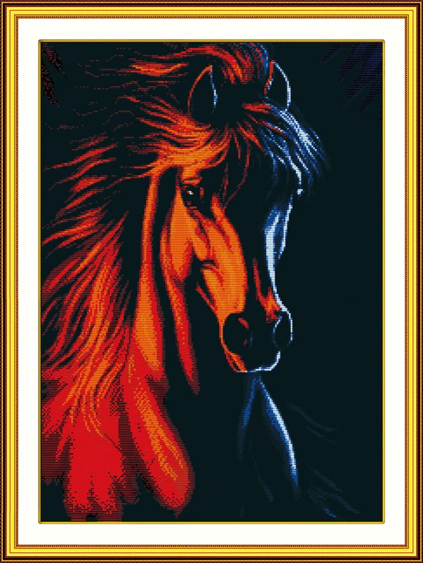 

Horse animal cross stitch kit black canvas partial stitching 14ct 11ct embroidery DIY handmade needlework 2 colors available
