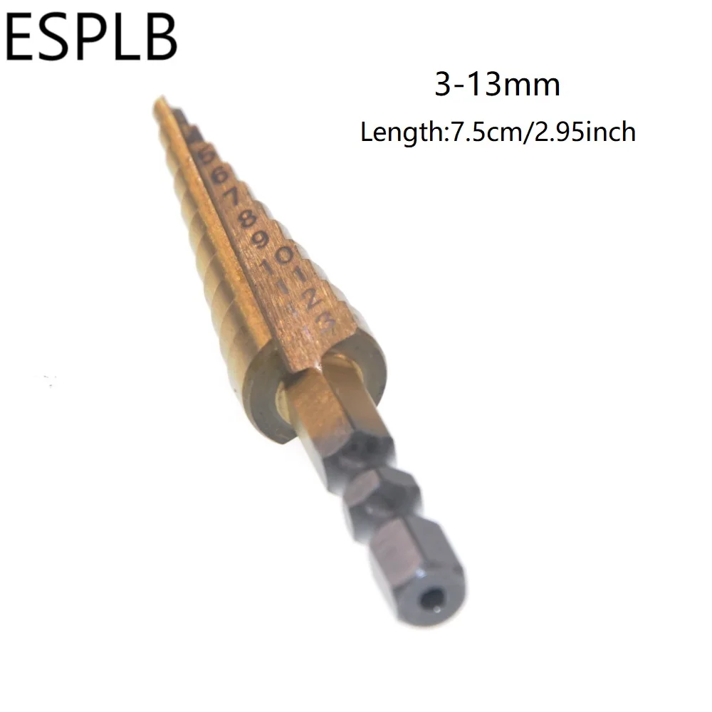 

ESPLB 1pc 3-13mm Drill Bit HSS Titanium Coated Stepped Drill Bit Set Hole Cutter for Sheet Metalworking Wood Drilling