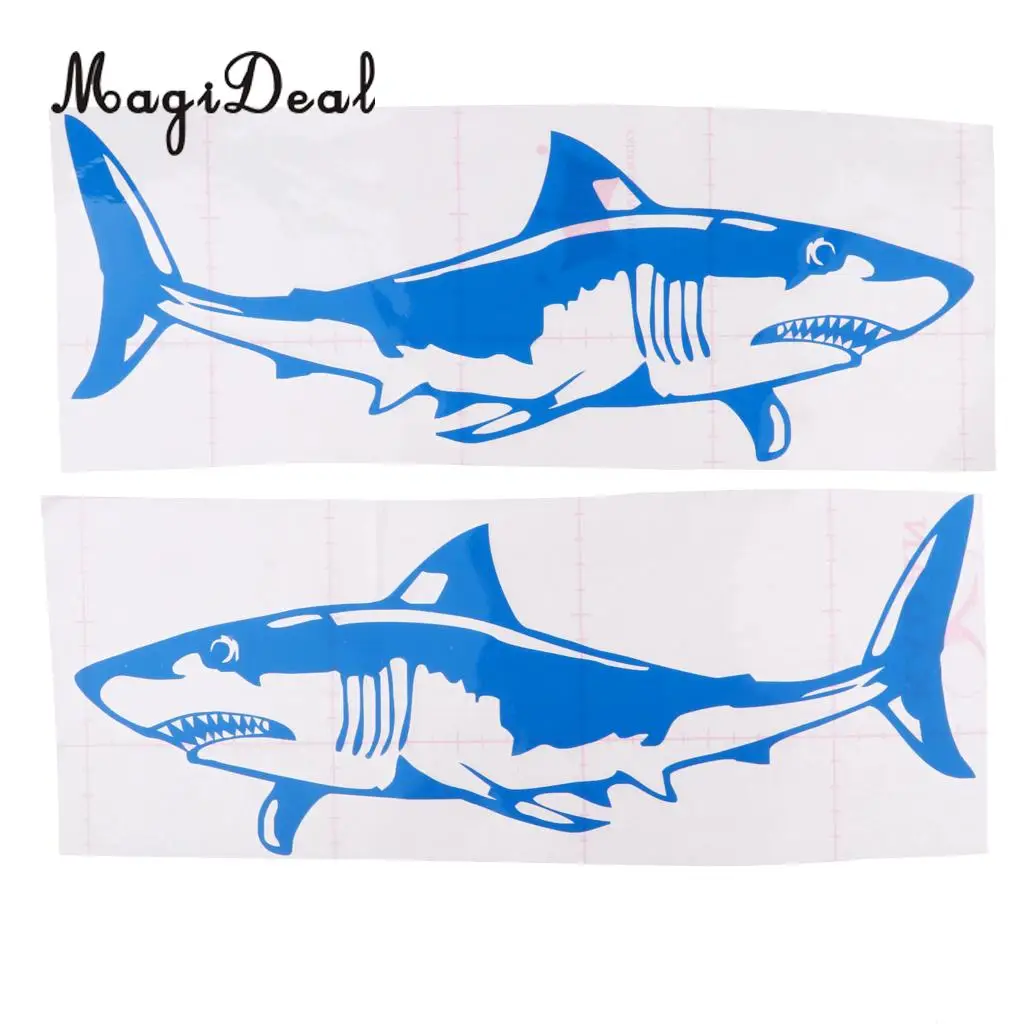 1 Pair Large Durable PVC Shark Sticker Funny Decals for Kayak Fishing Ocean Boat Canoe Dinghy Raft Car Truck Window Bumper DIY