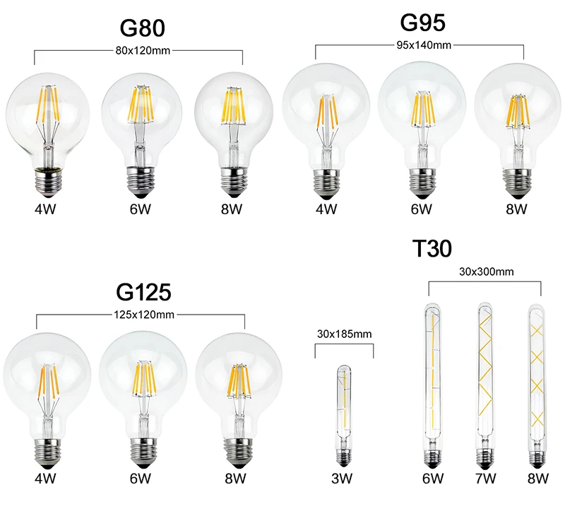 6 шт. светодиодный Edison Лампа 220V E27 E14 светодиодный нити светильник лампочка 2 Вт 4 Вт 6 Вт 8 Вт Винтаж лампы в форме свечи Стекло светодиодный специальности декоративный светильник