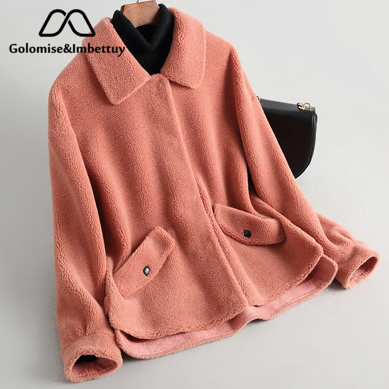

Golomise&Imbettuy Real Composite Lamb Fur Coat Women Genuine Shearling Wool Fur Coat/Jacket with Faux Suede Leather Liner