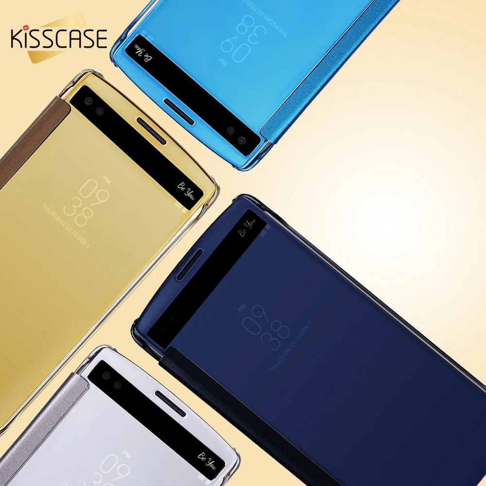 Флип Чехлы kisscase для iPhone X 8 7 6 6S Plus 5 5S SE зеркальный чехол LG G5 G4 чехлы Samsung Galaxy S8 S7 S6 с