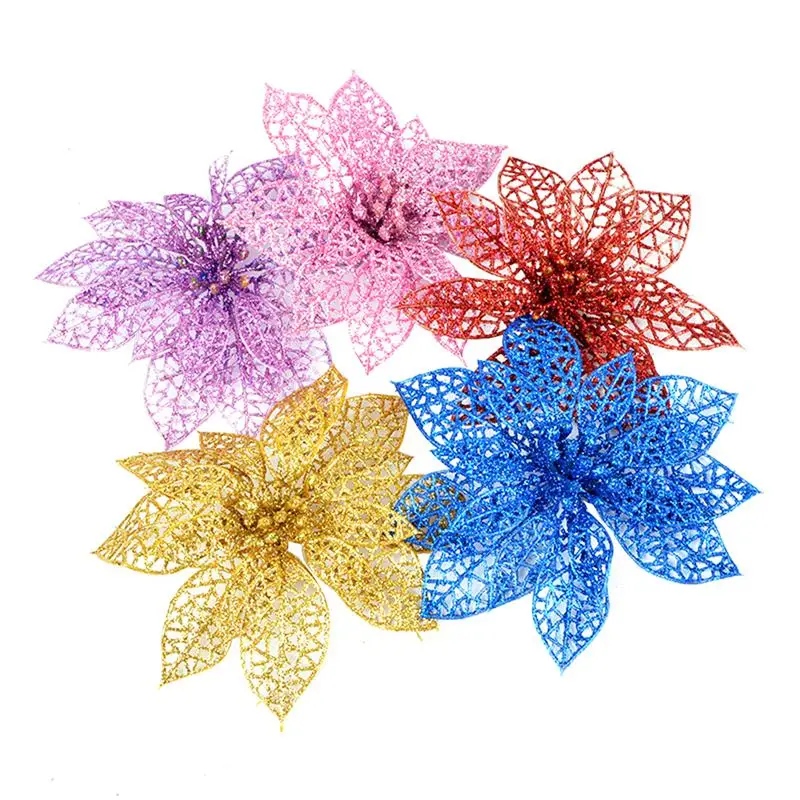 

NEW 10pcs Christmas Artificial Pink Flowers Plastic Decorative Flowers for Christmas Tree