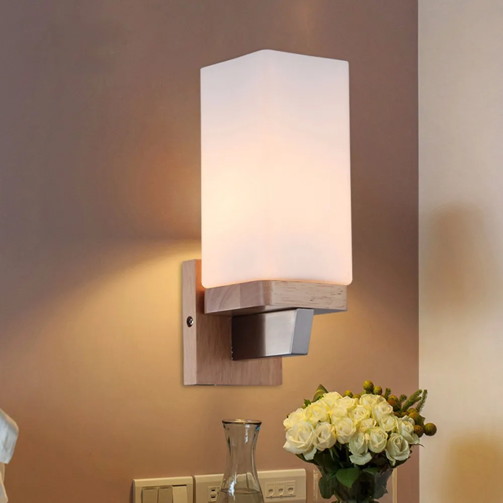 Ganeed One Light Wooden Wall Sconces Light Led Lamp with Glass Shades