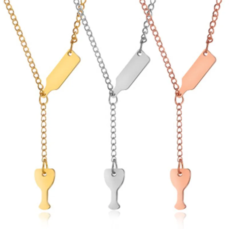 

2019 The New Fashion Beer Cup Long Pendant Necklace For Women Wine Bottle Silver/Rose Gold Triangle Necklace Statement Jewelry