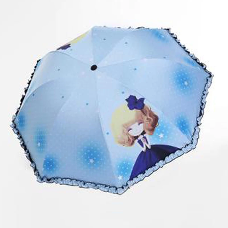 Blue Umbrella Дети девочка мультфильм милый анти-УФ ветрозащитный зонтик маленький портативный складной женский зонты от солнца зонтик водонепроницаемый - Цвет: Blue Umbrella