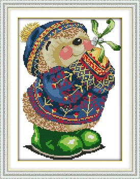 

Hedgehog wearing green shoes Cross Stitch Kits Printed Canvas DMC Counted Cross-stitch set Embroidery Needlework DIY Home Decor