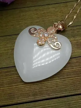 

Koraba Fine Jewelry China's Unique Fashion Natural White Jade Carved Heart Shape Pendant Necklace Free Shipping