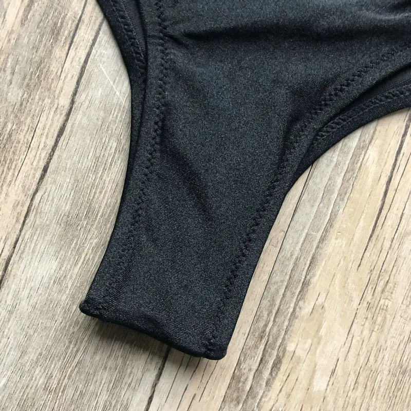 Black String Bikini Set Women Sexy Thong 2 Piece Swimsuit Solid Padded Bra Bathing Suit Women Halter Swimwear Push Up Biquini