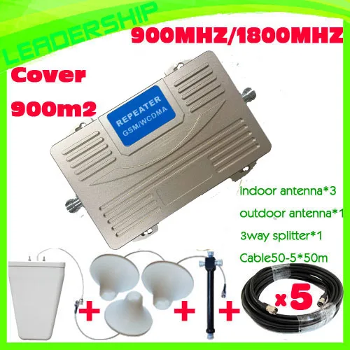 Work for 1000 square meter Dual band GSM/DCS 900Mhz 1800mhz 75db 27db big power 2G 3G cell phone mobile phone repeater