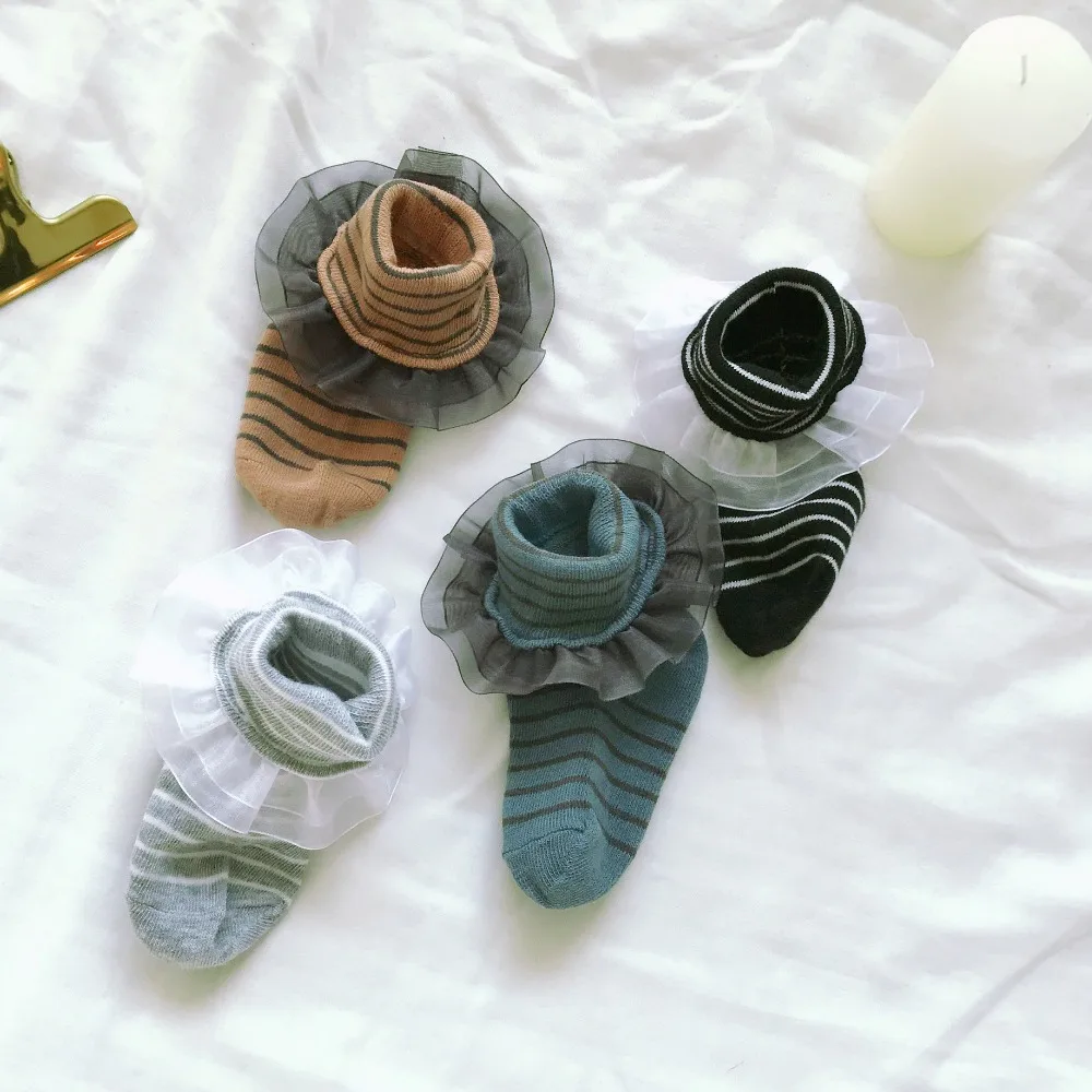 

MYUDI - 2018 4pairs/lot Cotton Baby Girl Lace Socks Spring Kids Ruffled Meias Infantil Knitted Airy Thin Summer sock