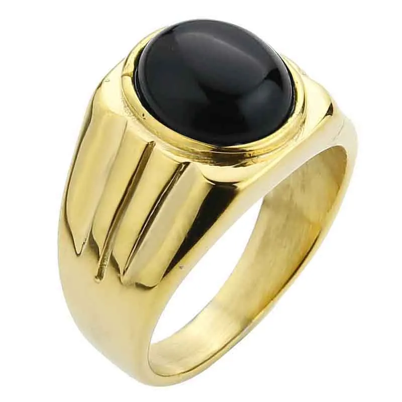 Ювелирные изделия Valily, мужское кольцо, простой дизайн, овальное кольцо с тигровым глазом для женщин, нержавеющая сталь, модное кольцо на палец, кольца золотого цвета, мужские - Цвет основного камня: gold-black agate
