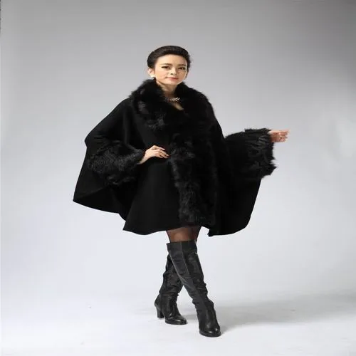 Осень Зима женский длинный вязаный кардиган свитер модный искусственный Лисий мех Кашемир шаль накидка пальто пончо для женщин