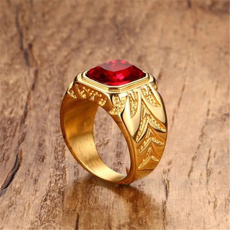 Mostyle мужские кольца золотого цвета с большим красным камнем, кольца для мужчин, ювелирные изделия в стиле рок, панк, большие свадебные кольца, ювелирные изделия