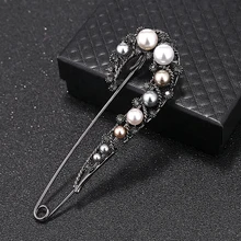 Grande vintage simples pins & broches mosaico imitação pérola strass para roupas femininas xale decoração jóias new2019