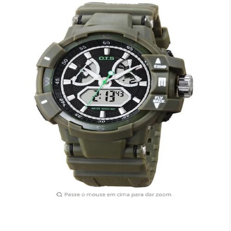 

OTS 8061 Grand Dial Military Table Men's Sports Fashion Watch PU Dual Time Digital Men's Watch
