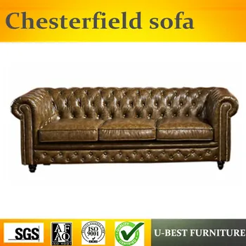 

U-BEST European new classical real leather sofa, American style 123 combination of luxurious carved villa chesterfield sofa