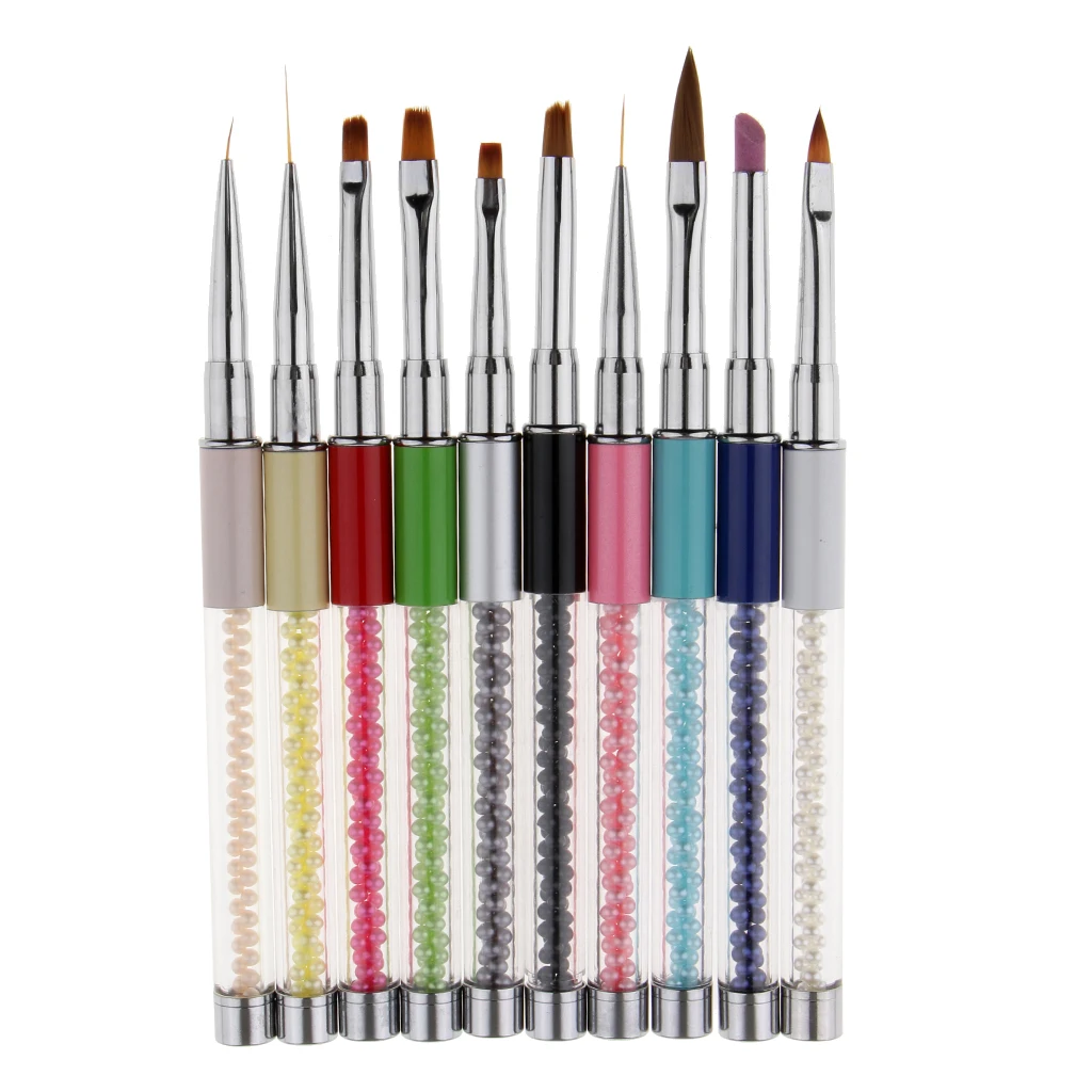 Pro 10Pcs Nail Art Design Polish Brush Pen Liner Set for Acrylic UV Gel Drawing Painting Beads Handle with Cap