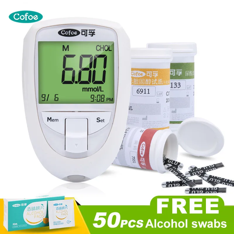 Cofoe Cholesterol & Uric acid & Glucose Test Meter Kit 3 in1 Multi-Function Monitoring System Diabetes Gout Device with Strips Cofoe Cholesterol & Uric acid & Glucose Test Meter Kit 3 in1 Multi-Function Monitoring System Diabetes Gout Device with Strips