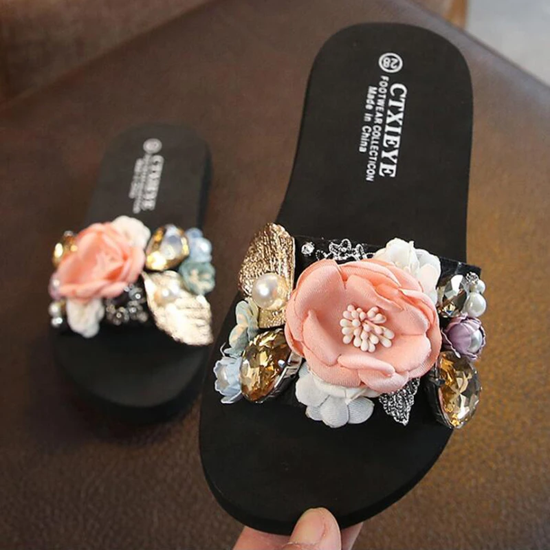 

flower Slippers Kids for Girls Beach Sandals Summer Baby Slippers Flat House Flip Flop Children Non-slip Home Casual Shoes b258
