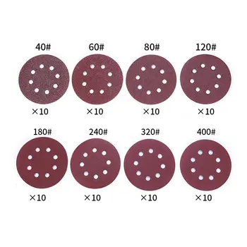 

80Pcs 125mm/5 Inch 8 Holes Round Sandpaper Sanding Discs Sanding Disc Pads Hook and Loop 40/60/80/120/180/240/320/400 Sandpaper