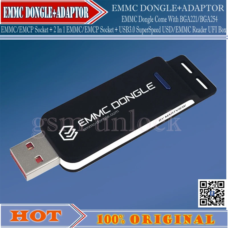 EMMC донгл поставляется с BGA221/BGA254 EMMC/EMCP разъем + 2 в 1 USB3.0 SuperSpeed USD/EMMC ридер UFI