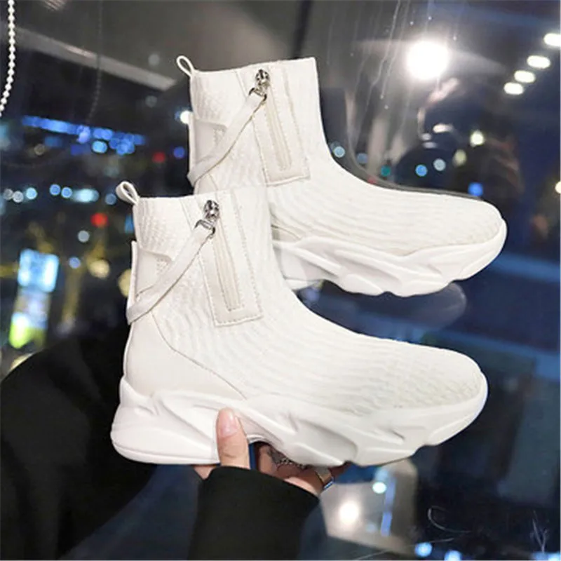 

Fashion Autumn Platform Women Stretch Knit Ankle Boots Female Wedge Sock Short Booties Breathable Round Toe High heels Shoes