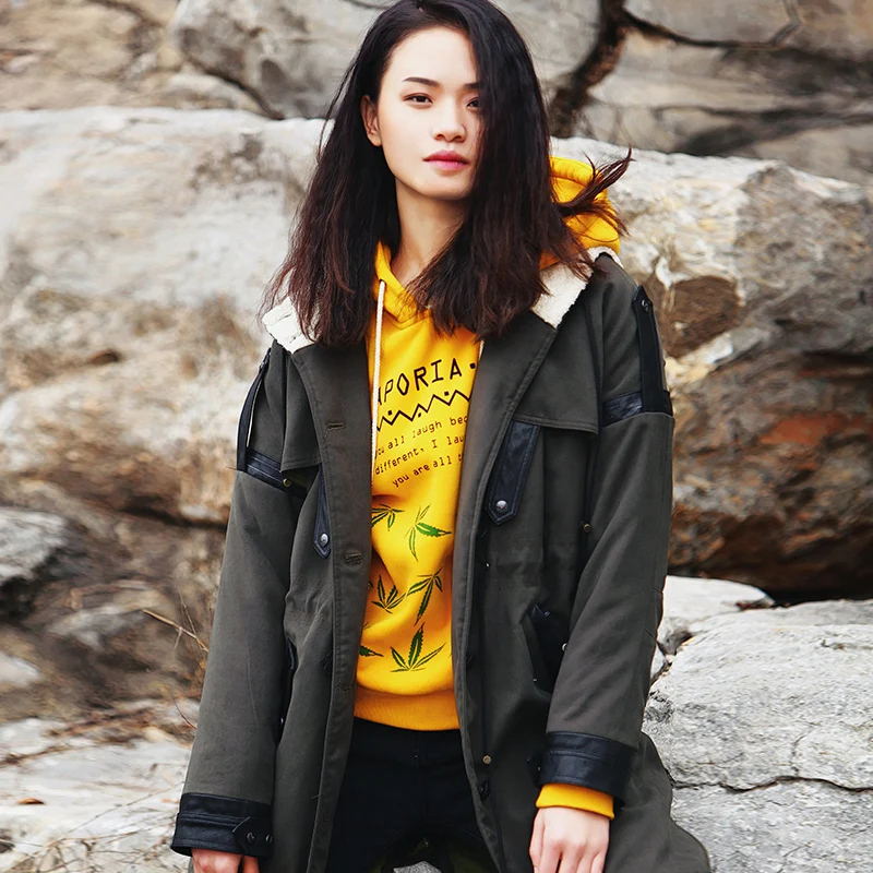 winter Retro Green Parka frock coat thick female MZ13037