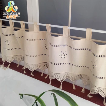 

1Pcs Short Panel Curtain Embroidery Cotton Linen Small Window Valance Cutout Style Tab Tape Kitchen Cafe Cabinet Panel Drape