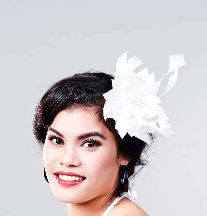

White feathers fascinators for weddings elegant women headwear with hair clips ladies married fancy floral headdress accessories