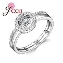 JEXXI New Arrival Trendy Round Style Women 925 Stamped Silver Rings Jewelry Engagement Rings With Luxury Rhinestone Crystal