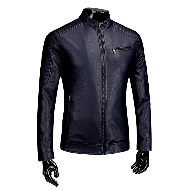  Pure Color Faux Leather mens Jacket Size 3XL Slim Fit Men Fashion Standing Collar Motorcycle Coats 