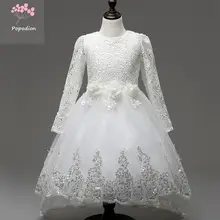Цветок кружева платья для выпускного вечера Длинные рукава Детская для девочек бальные платья платье праздничные Платья с цветочным рисунком платья для девочек для свадеб fgd10049