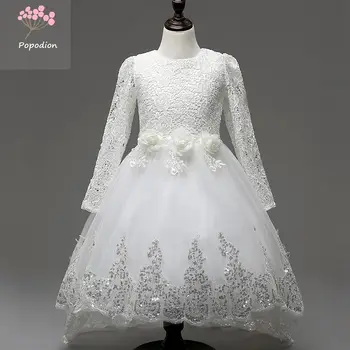 

Flower lace prom dresses long sleeve children's girl ball gowns dress party frocks flower girl dresses for weddings FGD10049