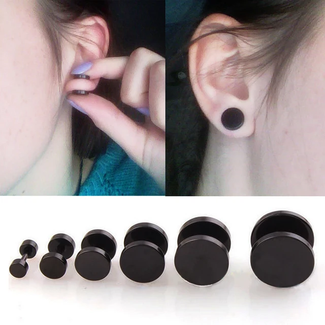 2pcs Lot Silver Black Fake Ear Plug Cartilage Tragus Earring For 2pcs Lot Silver Black Fake Ear Plug Cartilage Tragus Earring For Women Helix Straight