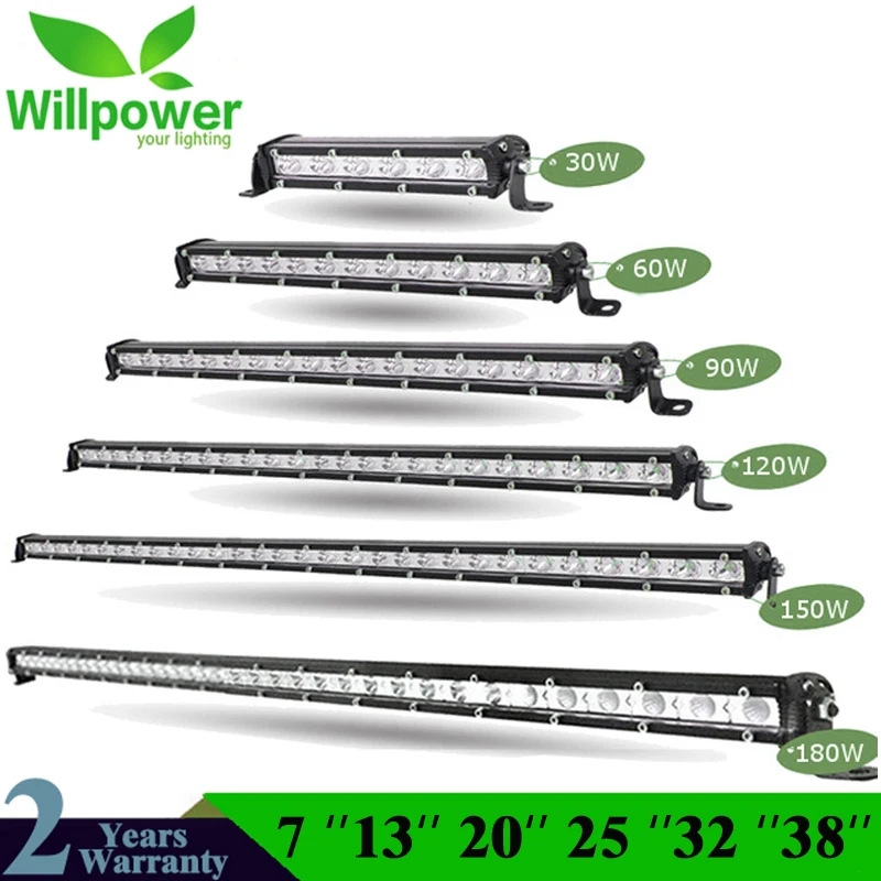 

Straight Slim LED Light Bar Single Row 7" 13" 20" 25" 32" 38'' 60W 90W 120W 150W 180W For SUV 4X4 ATV Off Road LED Work Light