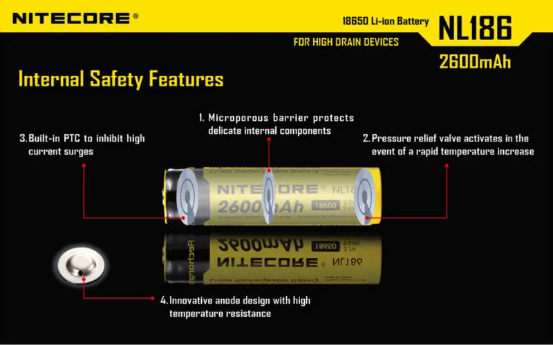 2 шт. nitecore NL186 2600 мАч 18650 3.7 В Перезаряжаемые литий-ионный аккумулятор (NL186) Бесплатная доставка